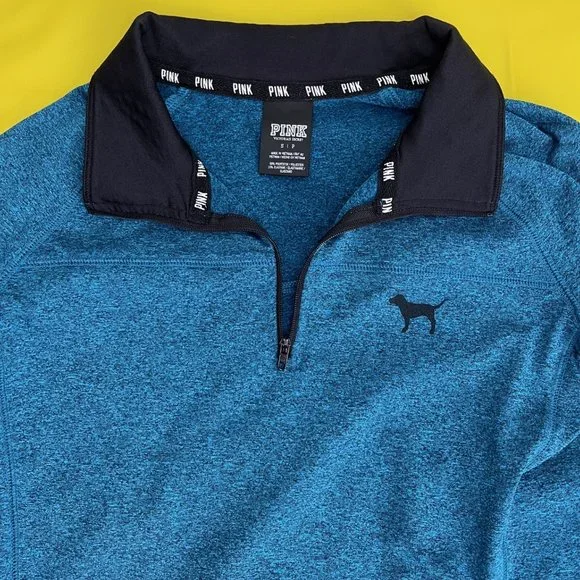 PINK Victoria's Secret 1/4 zip Pullover, Blue, Size S - Picture 3 of 7
